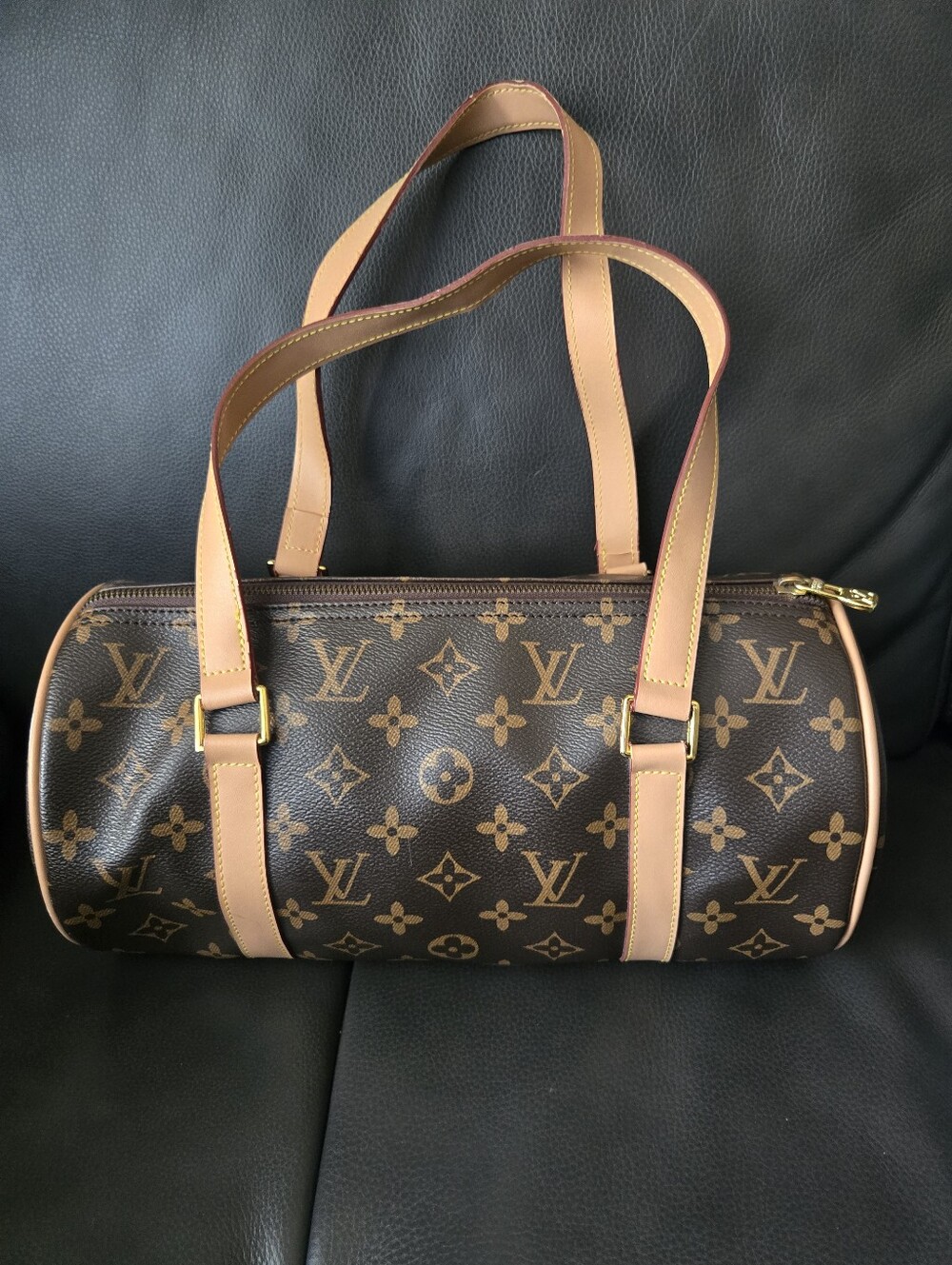 Inspired Monogram Barrel Bag in Brown & Tan